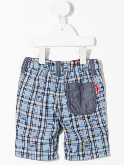 Shop Miki House Check-print Cotton Shorts In Blue