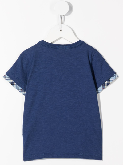 Shop Miki House Bear Appliqué Cotton T-shirt In Blue