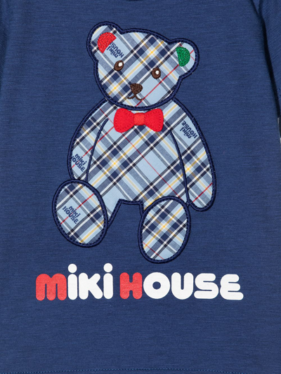 Shop Miki House Bear Appliqué Cotton T-shirt In Blue