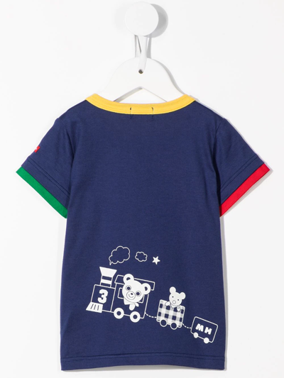 Shop Miki House Animal Train-print Appliqué T-shirt In Blue