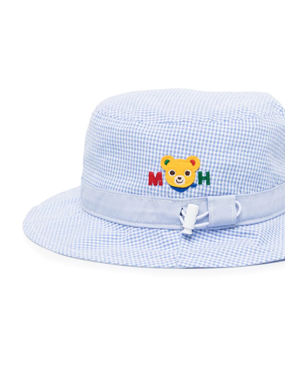 Shop Miki House Teddy-patch Check Sun Hat In Blue