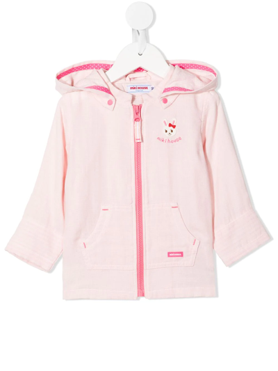 Shop Miki House Rabbit Appliqué Zip-front Hoodie In Pink
