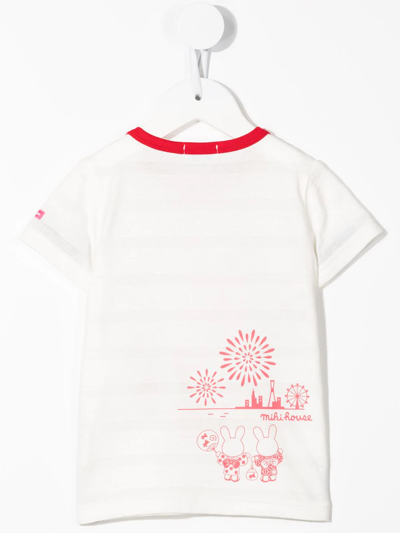 Shop Miki House Embroidered-design T-shirt In White
