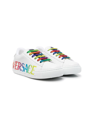 Shop Versace Logo-print Low Top Sneakers In White