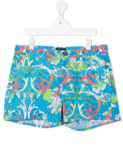 Versace Baroque-pattern Print Shorts In Blue