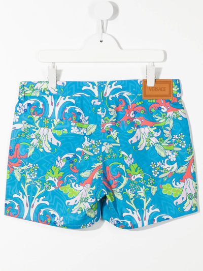 Versace Baroque-pattern Print Shorts In Blue