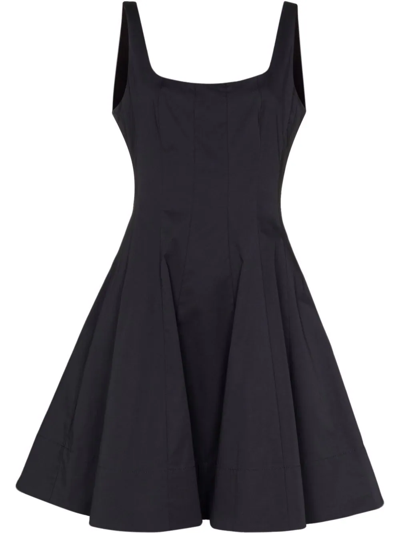 Staud Wells Pleated Cotton-blend Poplin Mini Dress In Black