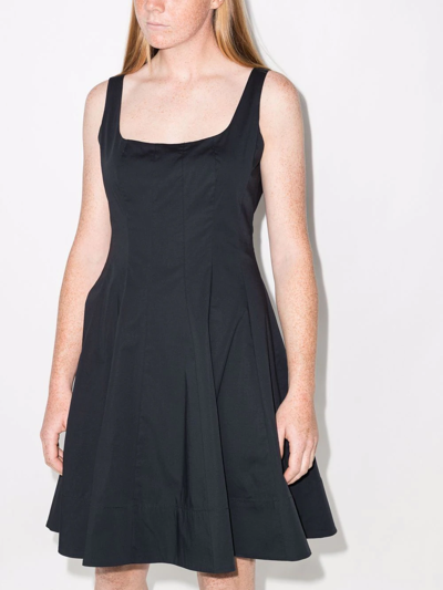 Staud Wells Pleated Cotton-blend Poplin Mini Dress In Black