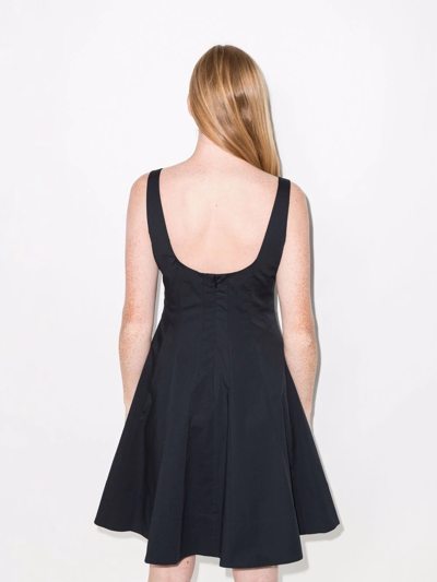 Staud Wells Pleated Cotton-blend Poplin Mini Dress In Black