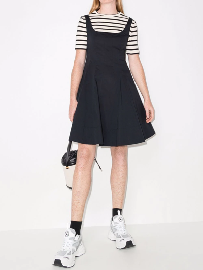 Staud Wells Pleated Cotton-blend Poplin Mini Dress In Black