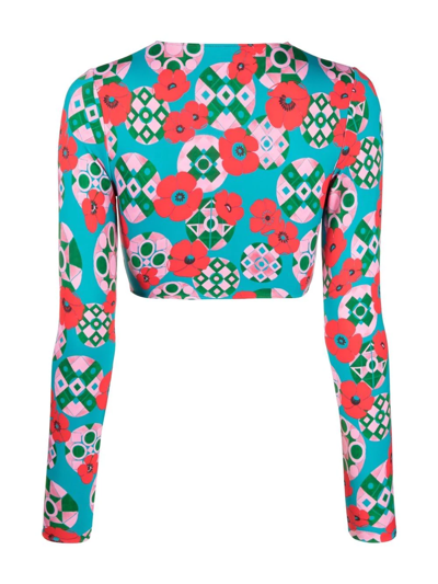 Shop La Doublej Floral-geometric Print Surf Top In Blue