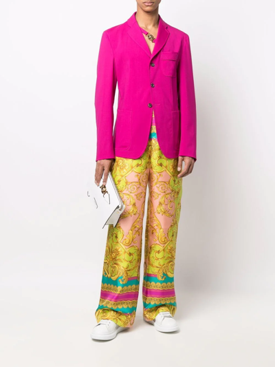 Shop Versace Baroque-print Palazzo Trousers In Yellow