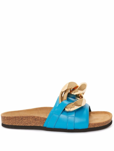 Shop Jw Anderson Chain Leather Slides In Blue