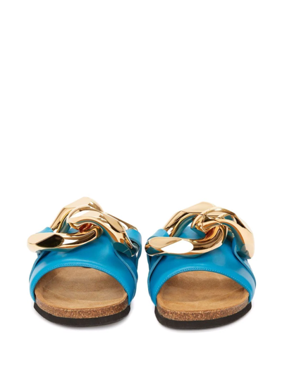 Shop Jw Anderson Chain Leather Slides In Blue