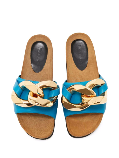 Shop Jw Anderson Chain Leather Slides In Blue