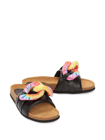 Jw Anderson Chain-embellished Tie-dye Leather Slides In Black