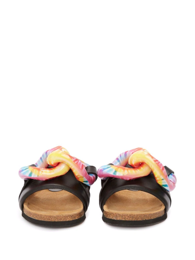 Jw Anderson Chain-embellished Tie-dye Leather Slides In Black