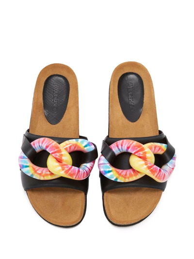 Jw Anderson Chain-embellished Tie-dye Leather Slides In Black