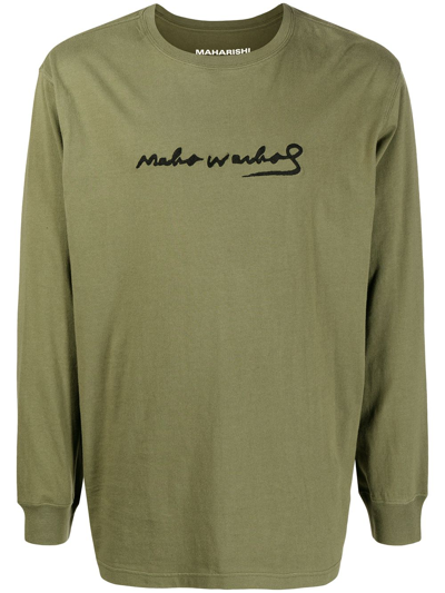 Shop Maharishi Logo-print Cotton T-shirt In Green