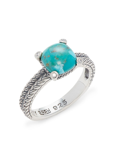 Shop Effy Eny Women's Sterling Silver, Diamond & Turquoise Ring