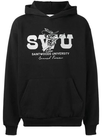 SAINTWOODS LOGO-PRINT COTTON HOODIE 