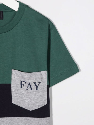 Fay Teen Colour-block Cotton T-shirt In Grey