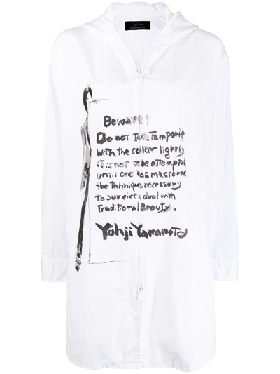 Shop Yohji Yamamoto Hand-written Hooded Shirt In White