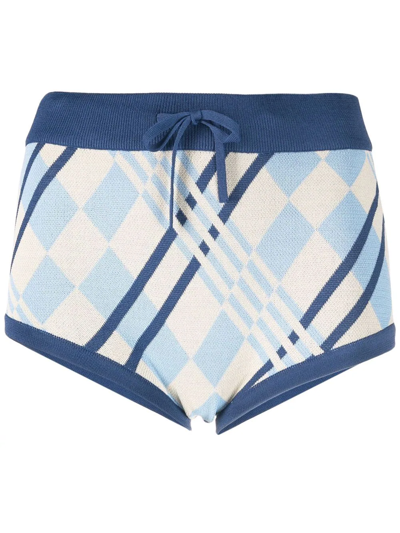 Shop Dodo Bar Or Checked Knitted Shorts In Blue