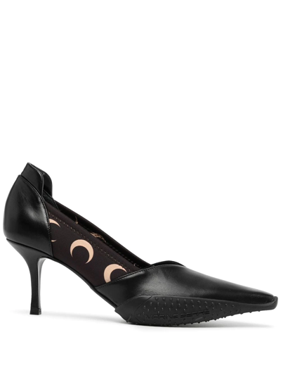 Shop Marine Serre Crescent Moon-print Leather Pumps In Black