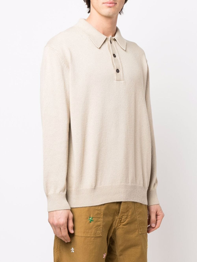 Shop President's Polo-collar Knit Jumper In Neutrals