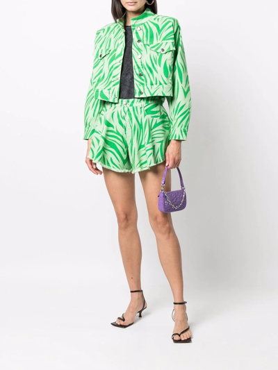 Dependance Zebra-print Button-up Cropped Jacket In Green