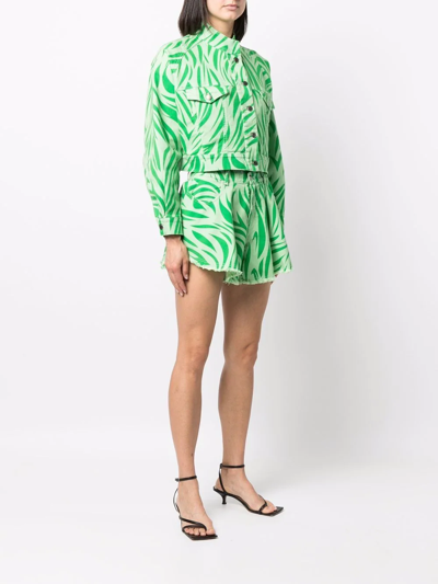 Shop Dependance Zebra-print Button-up Cropped Jacket In Green