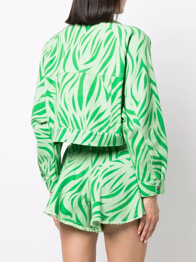 Shop Dependance Zebra-print Button-up Cropped Jacket In Green