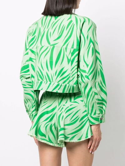 Dependance Zebra-print Button-up Cropped Jacket In Green
