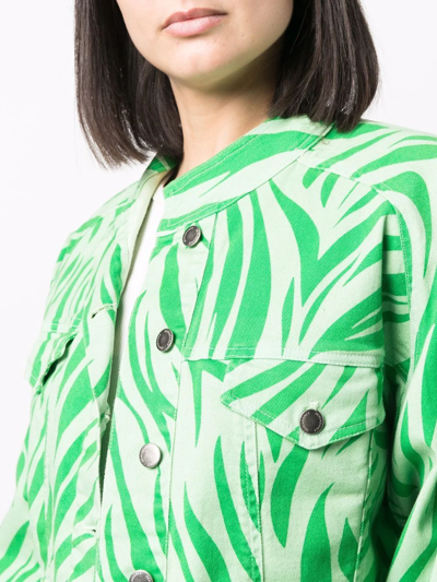 Shop Dependance Zebra-print Button-up Cropped Jacket In Green