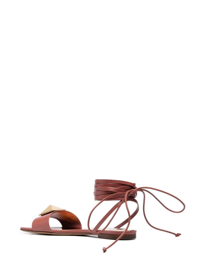 Shop Valentino Rockstud Gladiator Flat Sandals In Brown