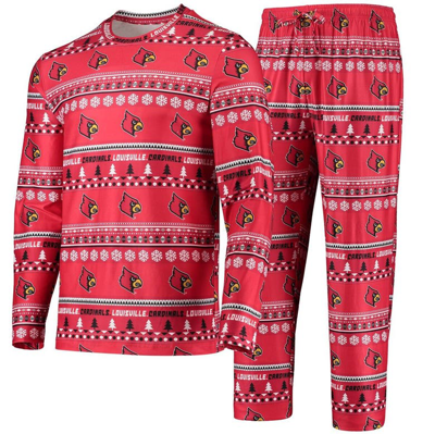 Shop Concepts Sport Red Louisville Cardinals Ugly Sweater Long Sleeve T-shirt And Pants Sleep Set