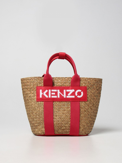 Shop Kenzo Raffia Bag In Coral