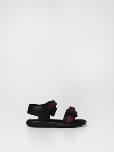 Shop Gucci Leather Sandals With Web Stripes In Black