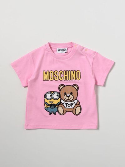 Shop Moschino Baby Cotton T-shirt With Teddy Logo In Pink