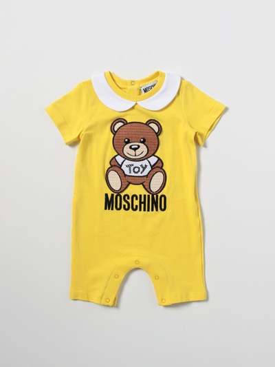 Shop Moschino Baby Long Romper With Teddy Bear In Yellow