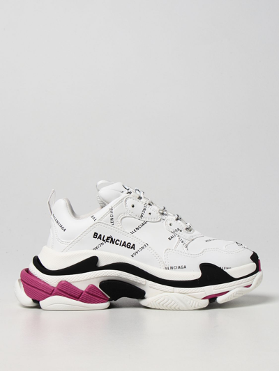 Shop Balenciaga Triple S  Sneakers With All Over Logo In White