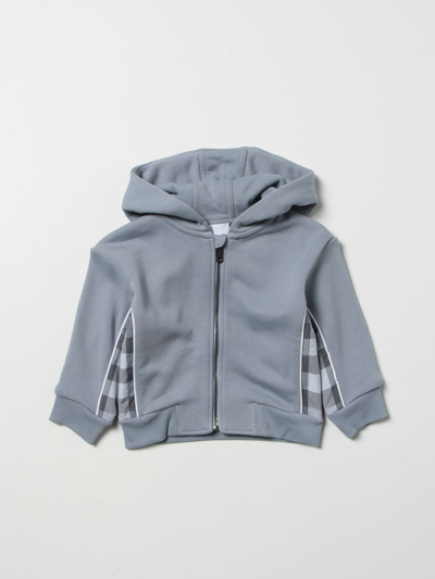 Shop Burberry Hoodie With Check Details In Sky Blue