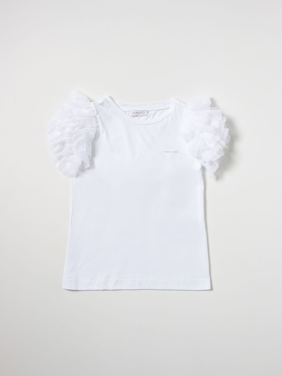 Shop Monnalisa T-shirt With Ruches Sleeves In White