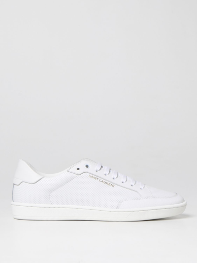 Shop Saint Laurent Court Classic Sl/10 Perforated Leather Trainers In White