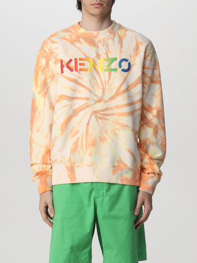 Shop Kenzo Cotton Sweatshirt With Tie Dye Print In Peach