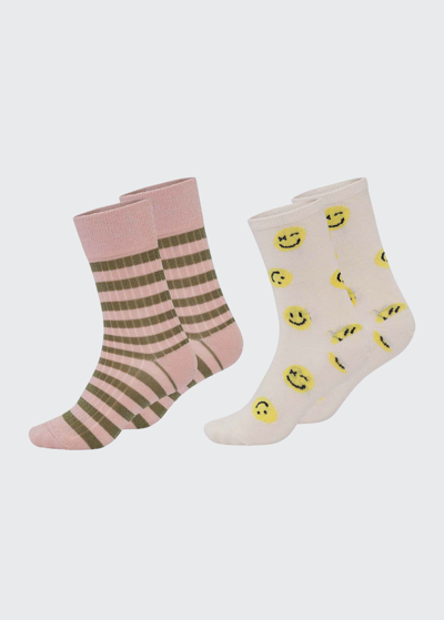 Shop Molo Girl's Nomi 2-pack Mixed-print Sock Set In Pearled Ivory