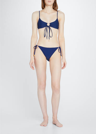 Shop Ramy Brook Lesia Solid Side-tie Bikini Bottoms In Spring Navy