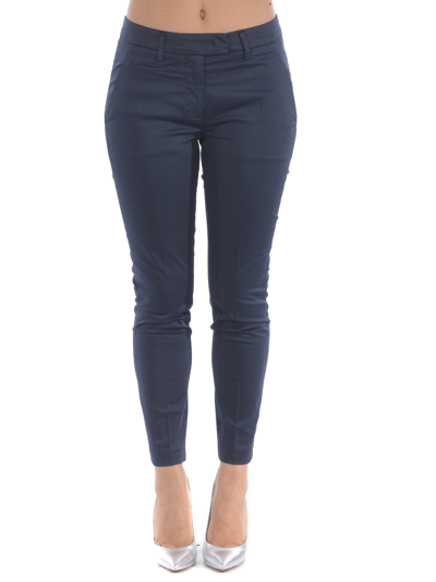 Shop Dondup "perfect" Trousers In Stretch Cotton In Blu Scuro
