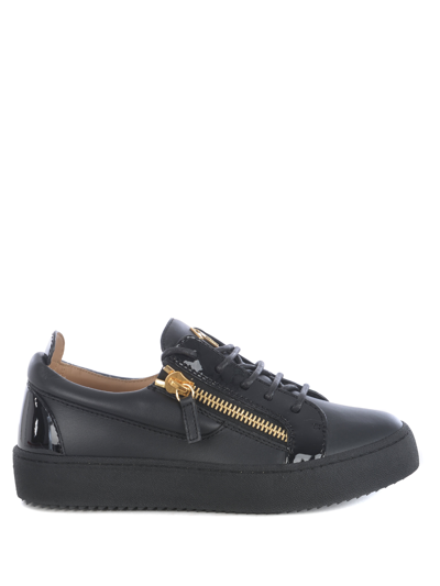 Shop Giuseppe Zanotti Women's Sneakers In Leather And Patent Leather In Nero